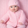 Handcrafted Cosy Pink Cardigan and Hat Set with Pom Pom for Baby Girl