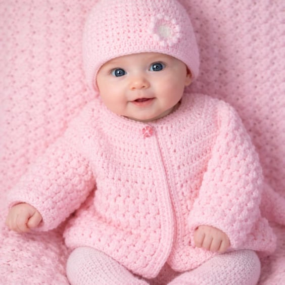 Handcrafted Cosy Pink Cardigan and Hat Set Choice of Colours and Sizes