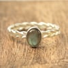 Labradorite Stacking Ring - Silver Labradorite Ring - Labradorite Wheat Ring