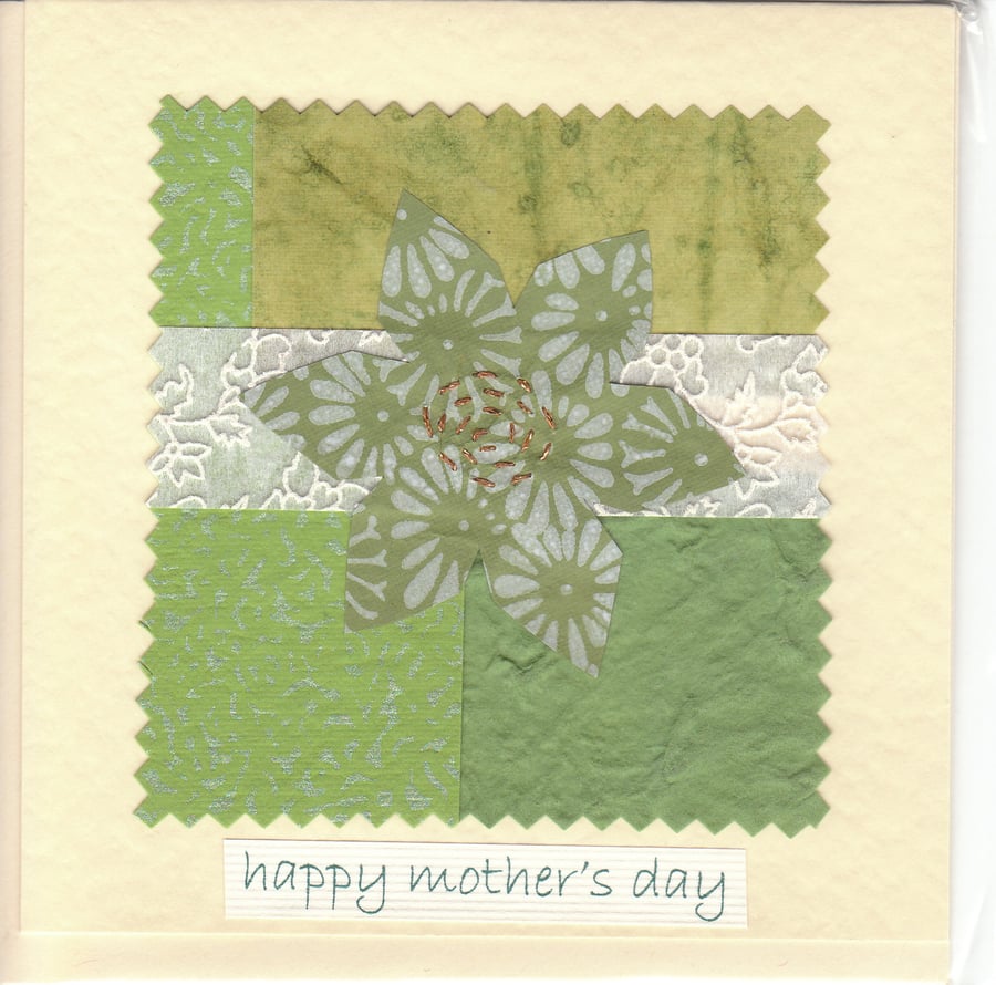 Mother's Day Card handmade papers-green flower