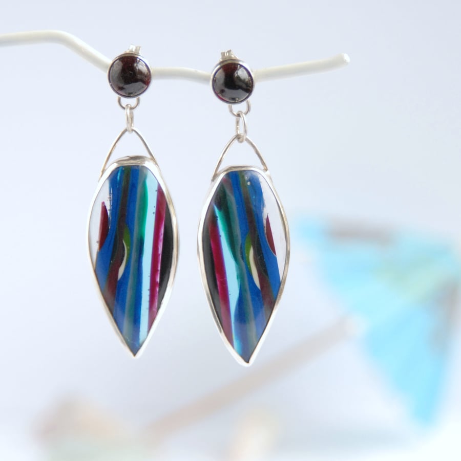 Statement surfite and garnet drop earrings