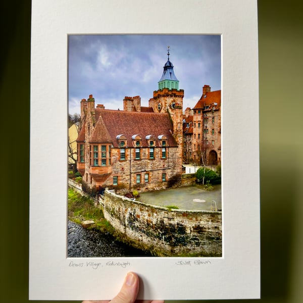 Deans Village, Edinburgh signed mounted print 30 x 40cm FREE DELIVERY 