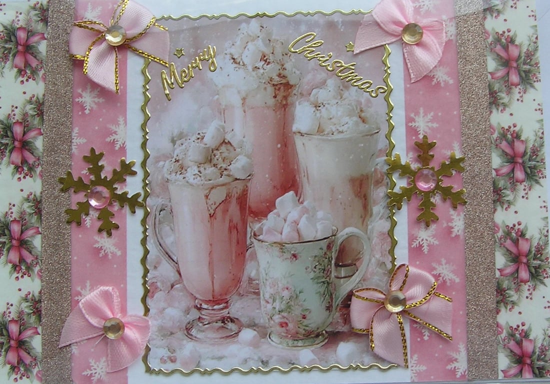 Hand Crafted Decoupage Chistmas Card - Merry Christmas (3345) Marshmallow Treats