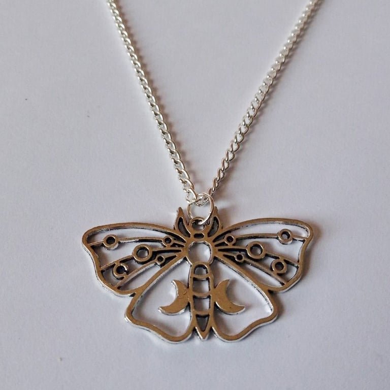 Moth Necklace Silver Plate Gothic Necklace