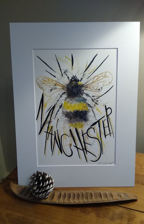 A4 signed Art Print, Manchester Bee
