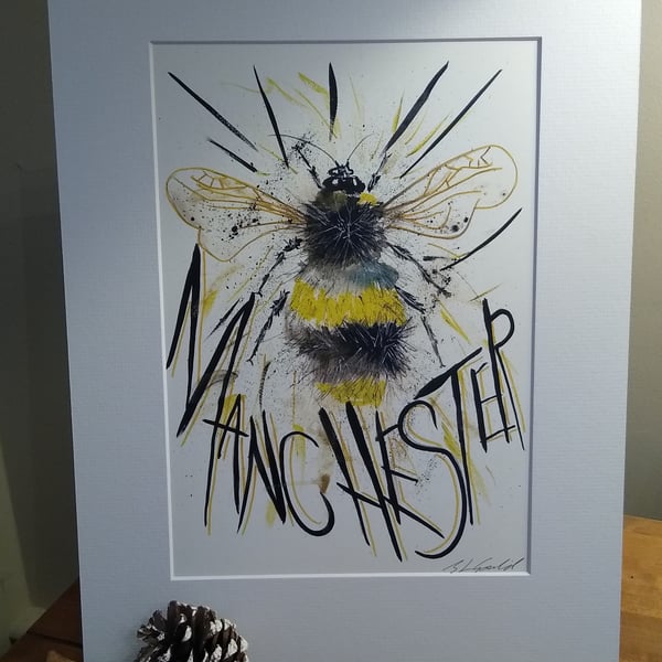 A4 signed Art Print, Manchester Bee