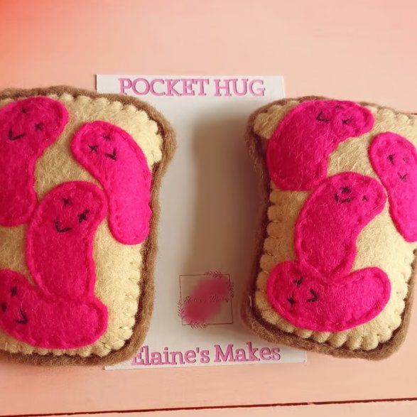 'Jelly beanz on toast' pocket hug & pocket hug card hand sewn wool blend felt HP
