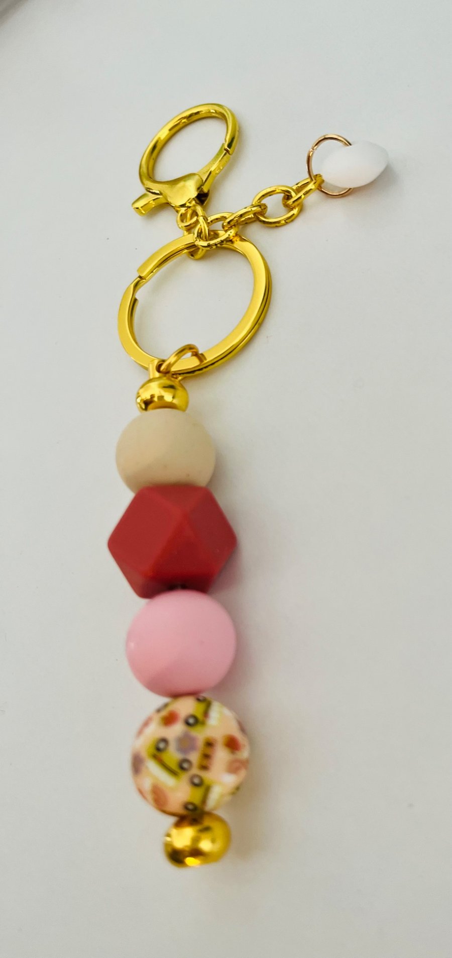 Keyring  or bag charm in pink and beige  tones 
