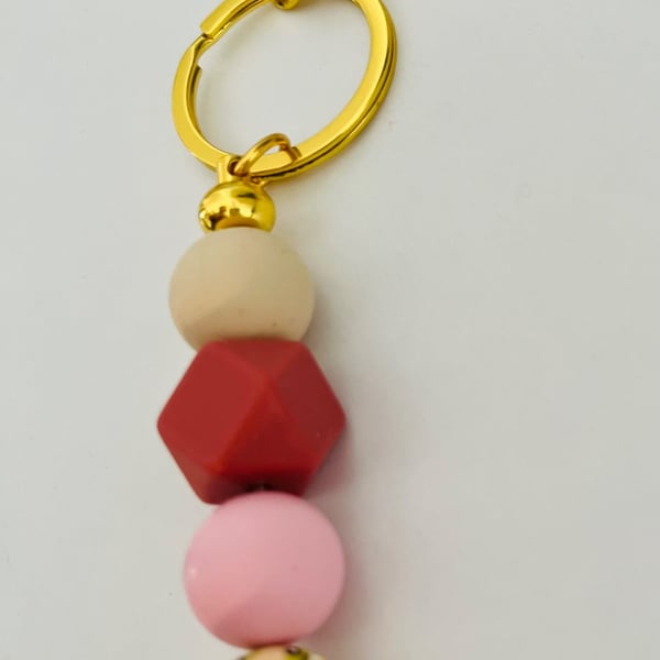 Keyring  or bag charm in pink and beige  tones 