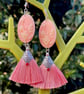 CAMEO TASSEL EARRINGS Blush pink fringe silk resin floral cool gift for her art  - Image 1