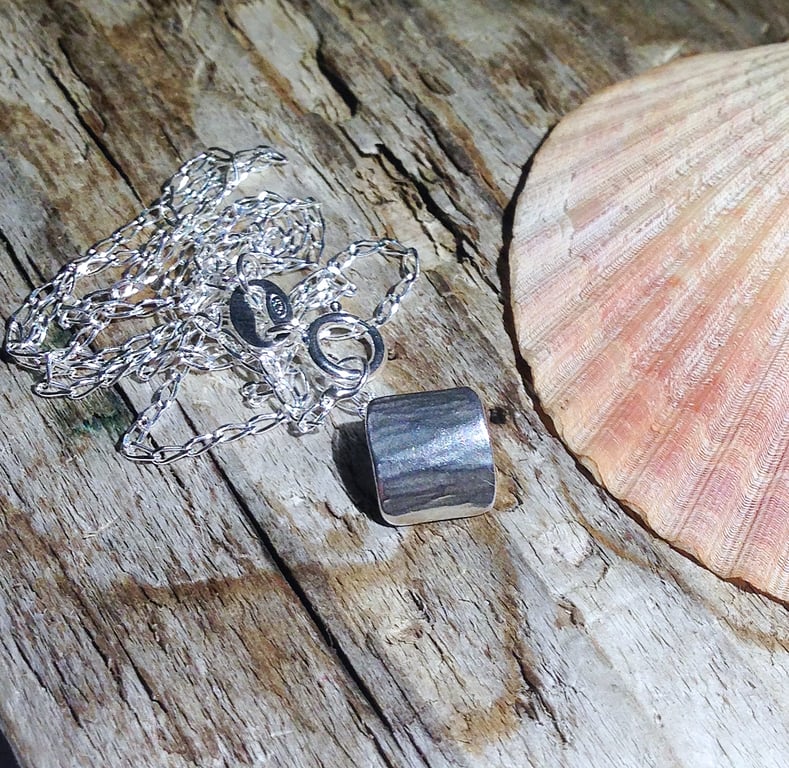 Sterling Silver Small Textured Pendant Necklace (NKSSPDSQ1) - UK Free Post