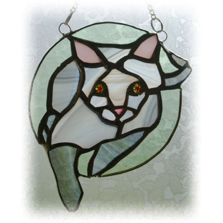 Siamese Cat Suncatcher Stained Glass Smokey Grey Coat Green eyes