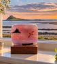 Holy Island on Pink Fused Glass Panel on Block - Image 2