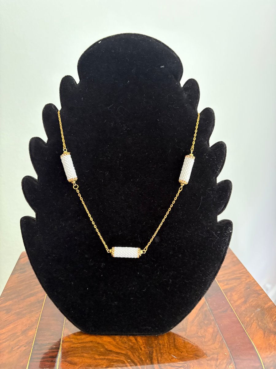Triple bead necklace - white and gold