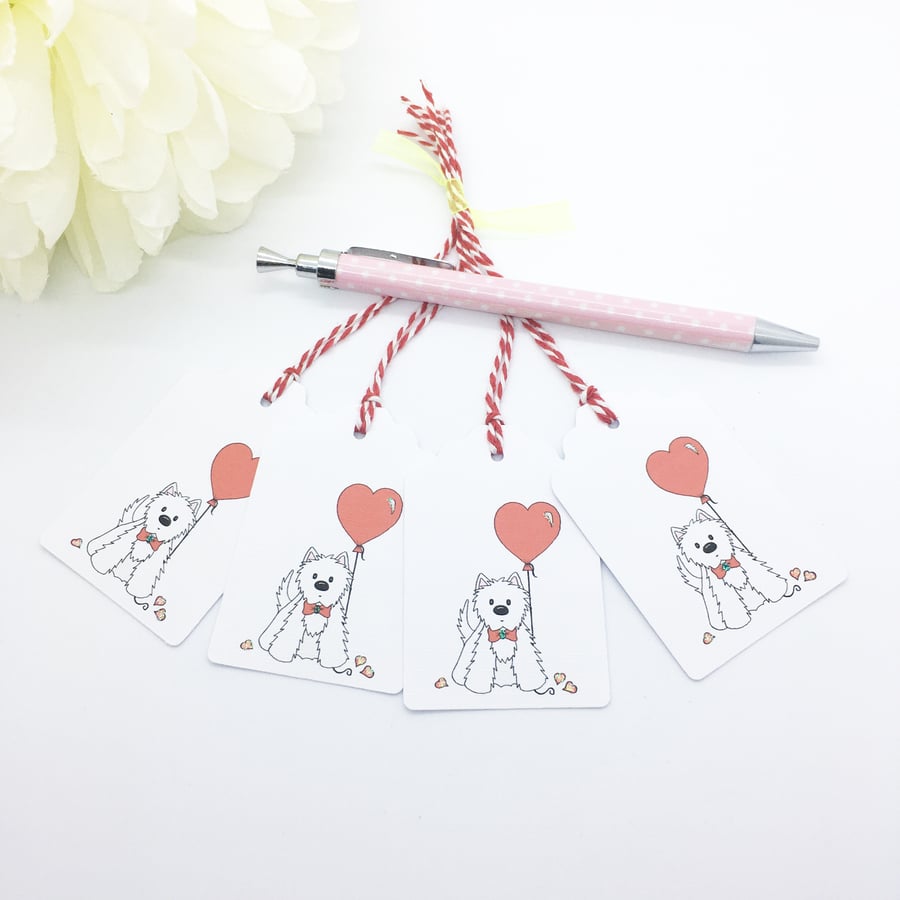 Westie Love Gift Tags - set of 4 tags - Anniversary Gift Tags 