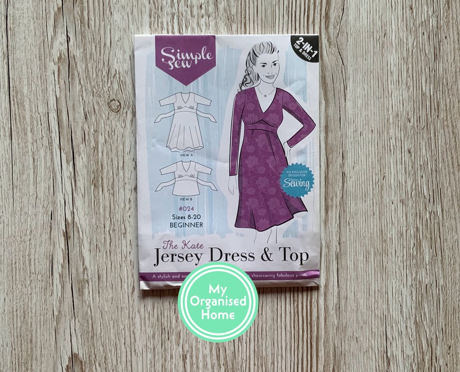 Simple Sew Kate jersey Dress and Top sewing pattern, 024, sizes 8-20 - unused pa