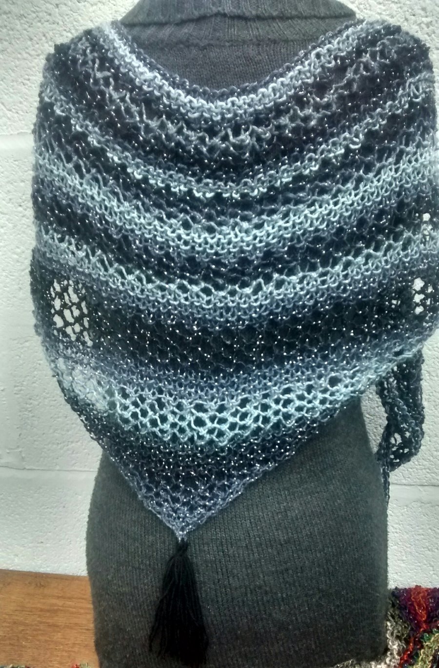 Shawl, Triangle Scarf, Black and Grey