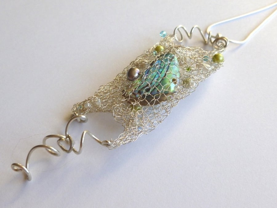 Knitted Wire Mermaid's Purse Pendant