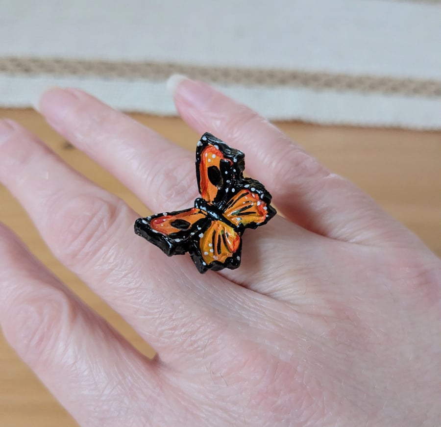 Clay Butterfly Adjustable Ring