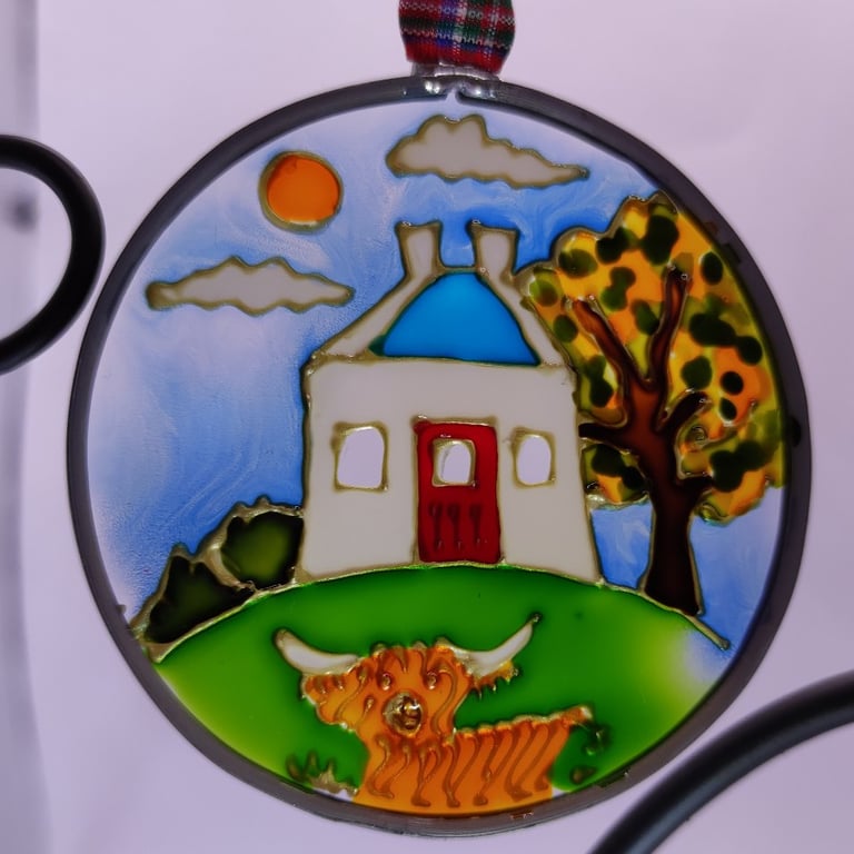 Handmade glass painted window hanging or Christmas tree bauble