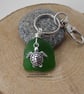 Bottle Green Sea Glass with Turtle Charm Bag Charm Keyring K370