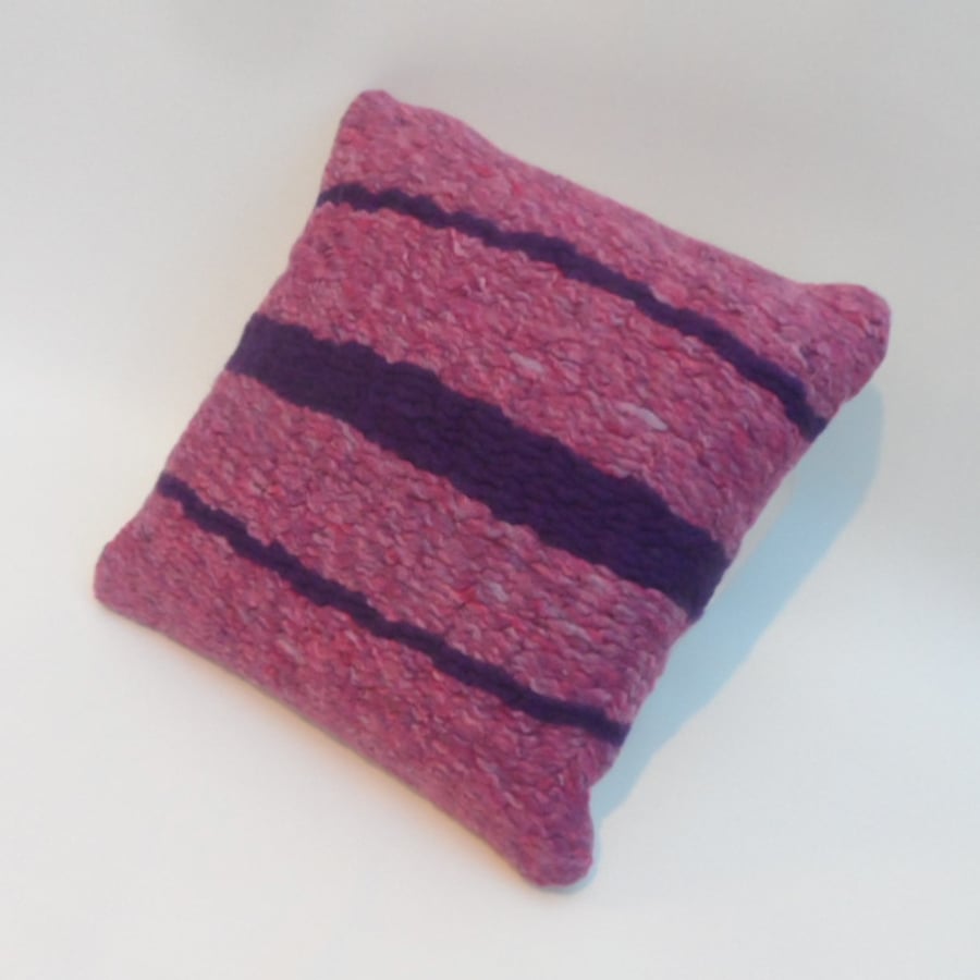 Felted woven cushion in pink and purple shades (includes cushion pad)