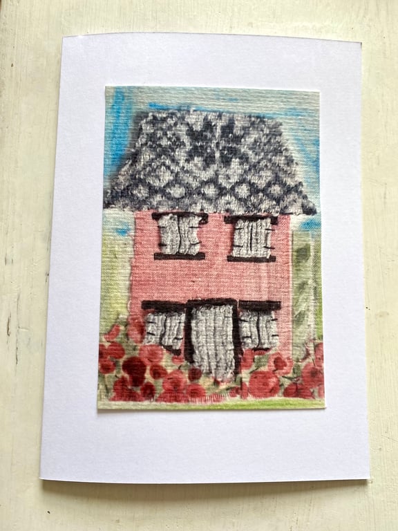 Rose cottage, Hand made Greeting Card, 