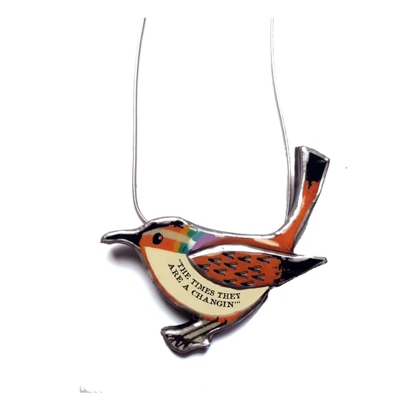 Bob Dylan 'The times they are a changin' Rainbow Wren Bird Necklace EllyMental