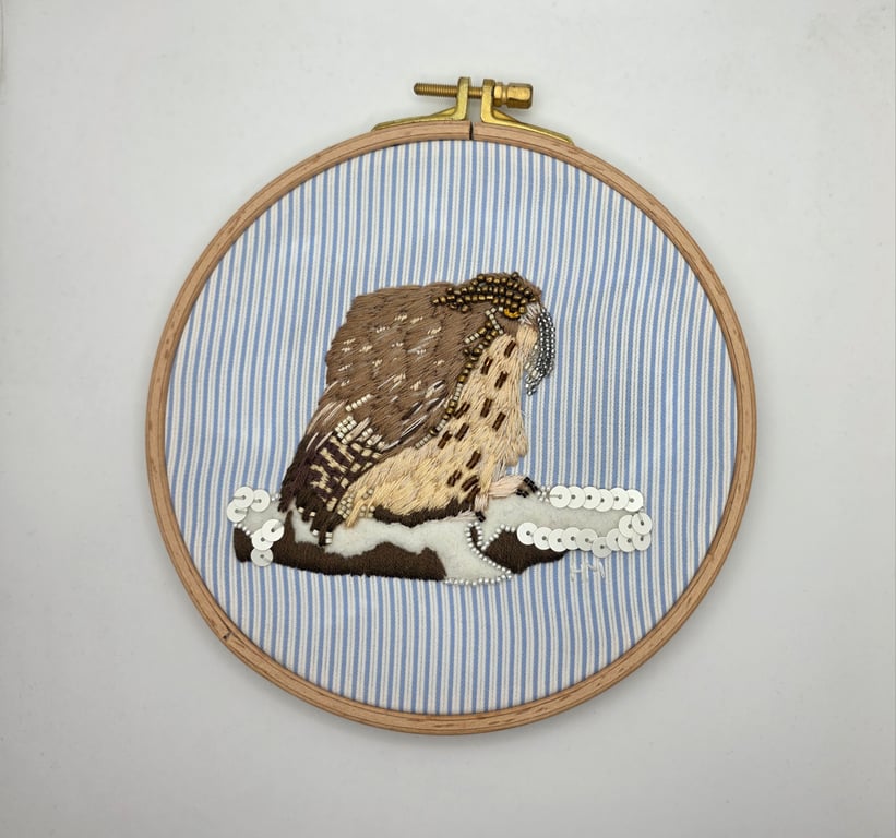 Blakiston's Fish-Owl embroidery hoop art