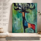 Emperor Mandarin Stag Original Abstract Mixed Media Deer Painting - Textured C