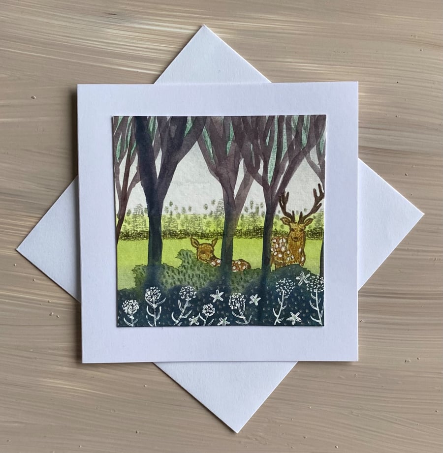Fallow deer hand painted card