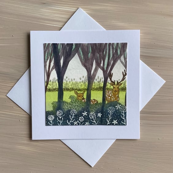 Fallow deer hand painted card