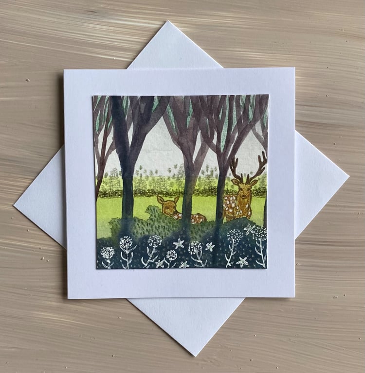 Fallow deer hand painted card