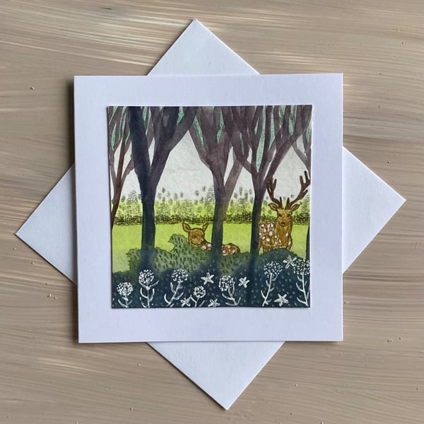 Fallow deer hand painted card
