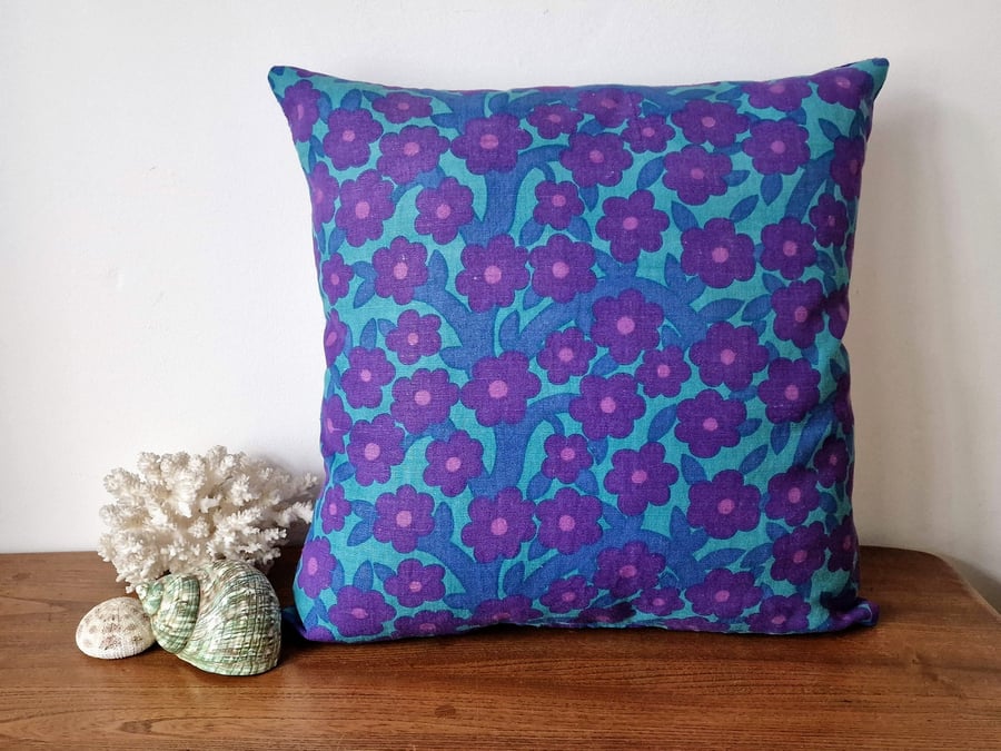 Handmade floral cushion cover vintage 1960s 1970s fabric
