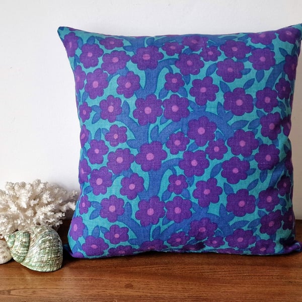 Handmade floral cushion cover vintage 1960s 1970s fabric