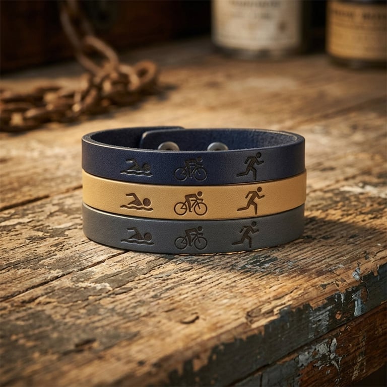 Triathlon Bracelet personalised leather - choice of colours - adjustable length