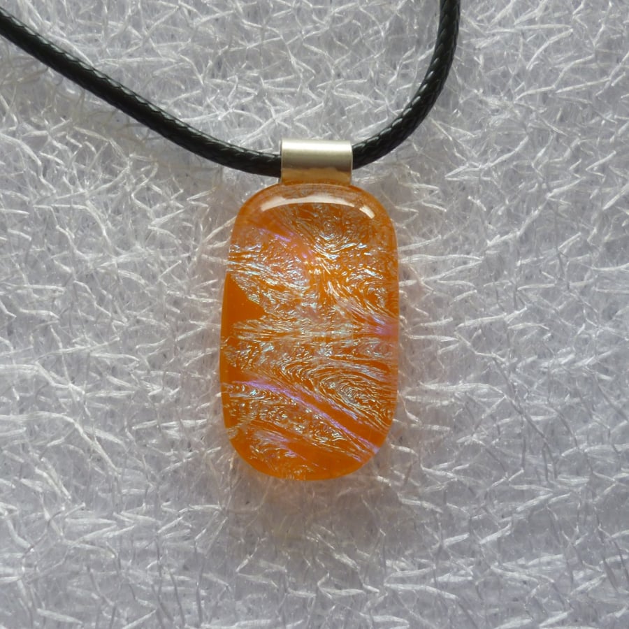 Sparkly Orange Dichroic Glass Pendant with 925 Sterling Silver Bail and Cord