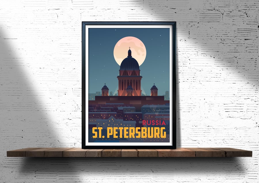 St. Petersburg retro travel poster, St. Petersburg city print, Russia travel art