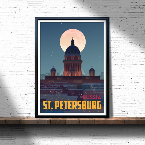 St. Petersburg retro travel poster, St. Petersburg city print, Russia travel art