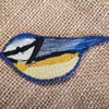 Blue tit textile brooch