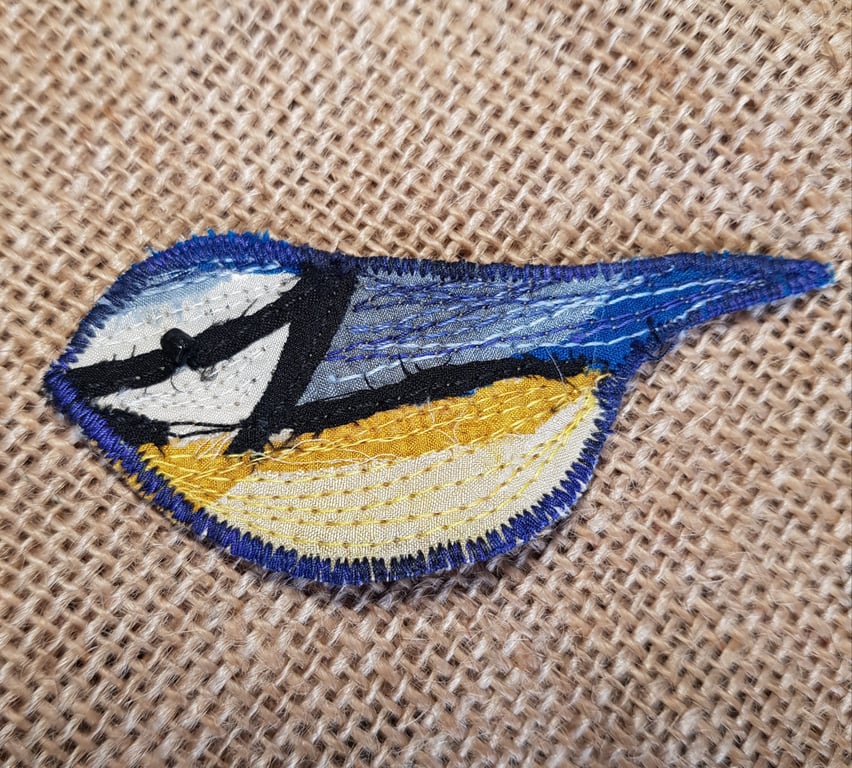 Blue tit textile brooch