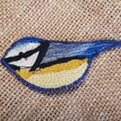 Blue tit textile brooch