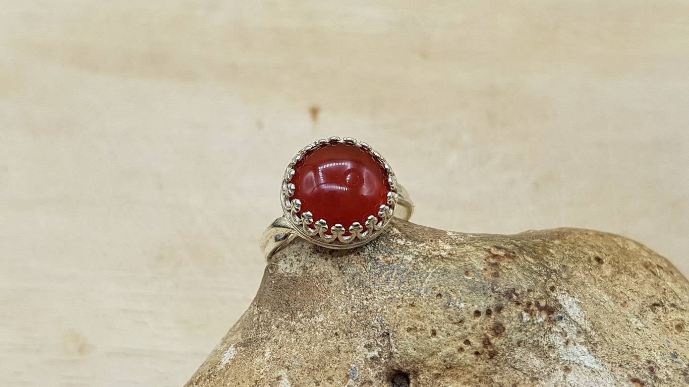 Adjustable Carnelian ring. Red July birthstone. 17th anniversary