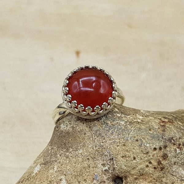 Adjustable Carnelian ring. Red July birthstone. 17th anniversary