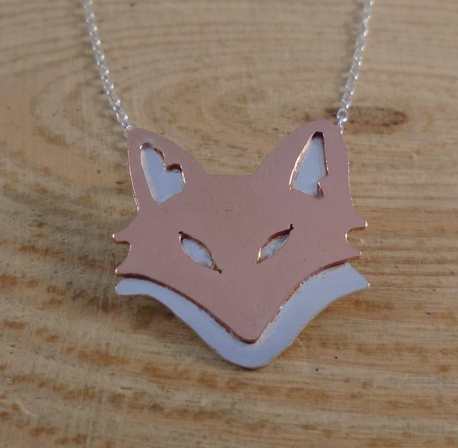 Sterling Silver and Copper Fox Head Necklace