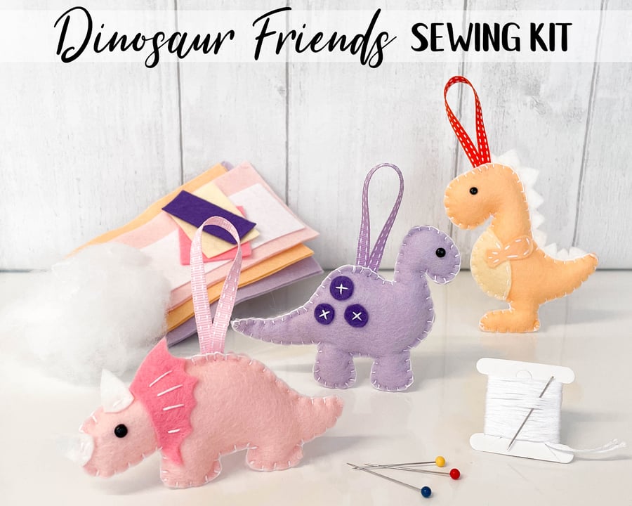 Pastel Dinosaur Friends Felt Sewing Kit - Includes everything you need