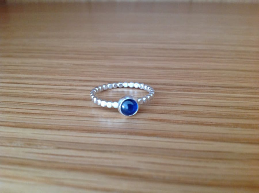 Blue Sapphire Sterling and Fine silver ball band ring