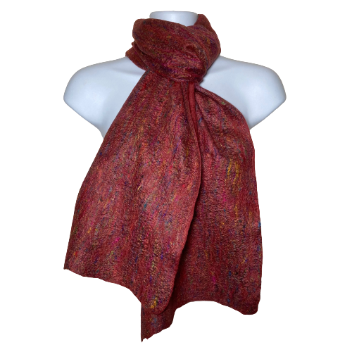 Burgundy red merino wool and silk scarf