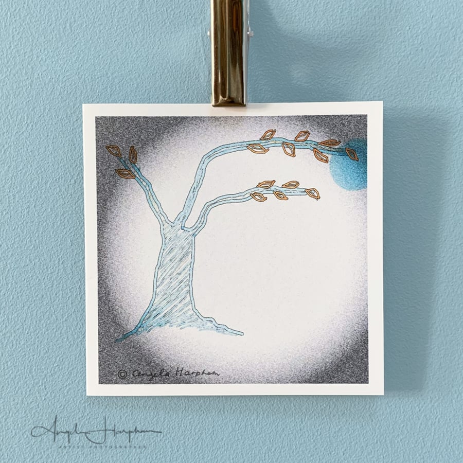 Small Square Blank Card - Sheltering Tree with Moon - Autumn